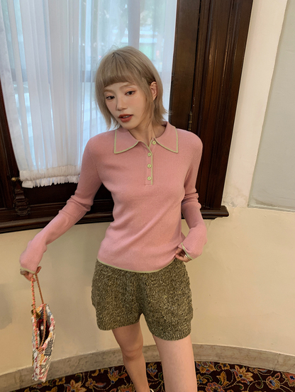 ステッチ カラーニットポロ