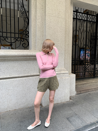 ステッチ カラーニットポロ