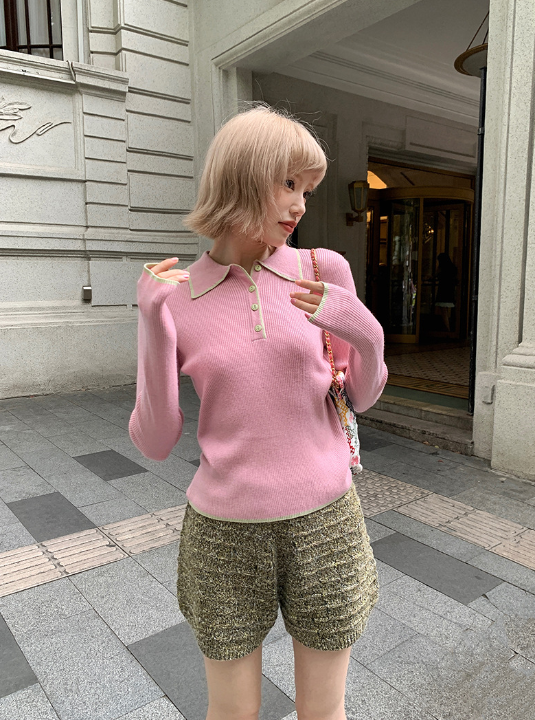 ステッチ カラーニットポロ