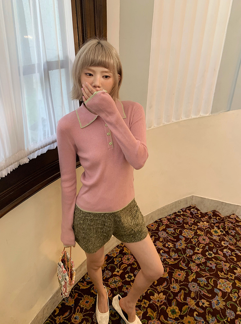 ステッチ カラーニットポロ