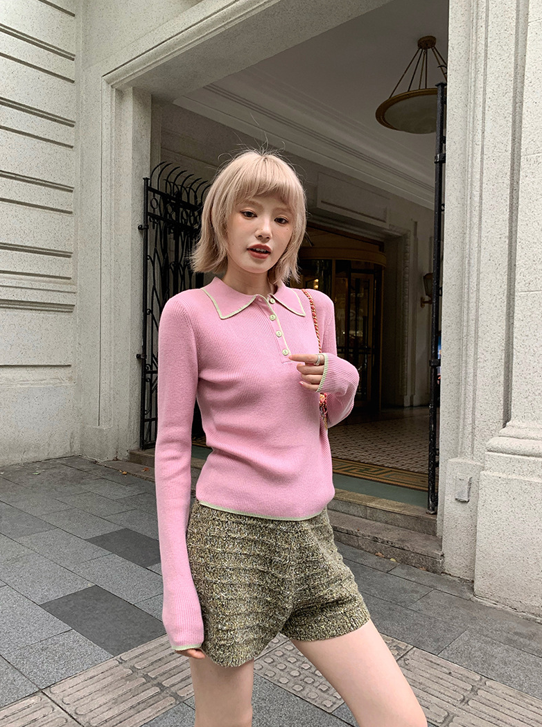 ステッチ カラーニットポロ