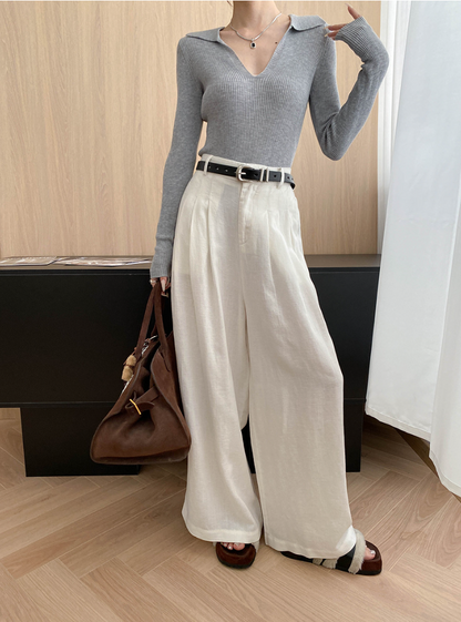 Vネックカラーニットトップス