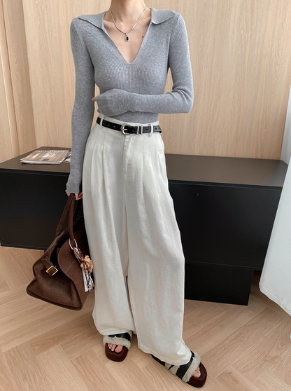 Vネックカラーニットトップス