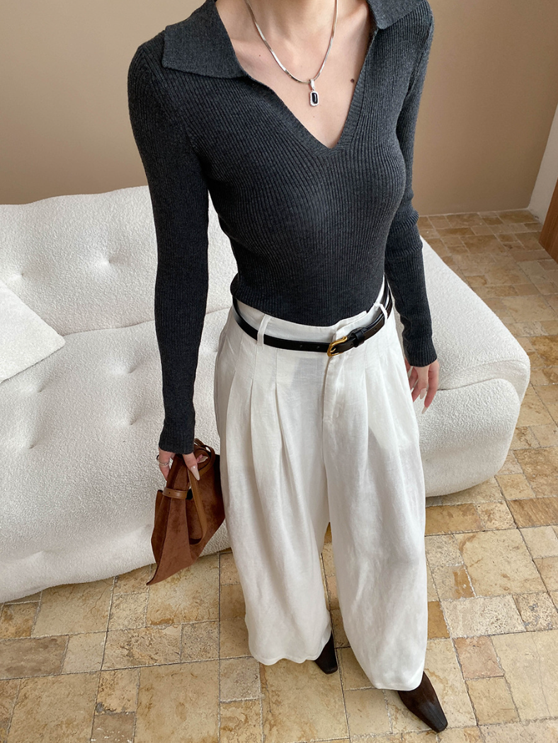 Vネックカラーニットトップス