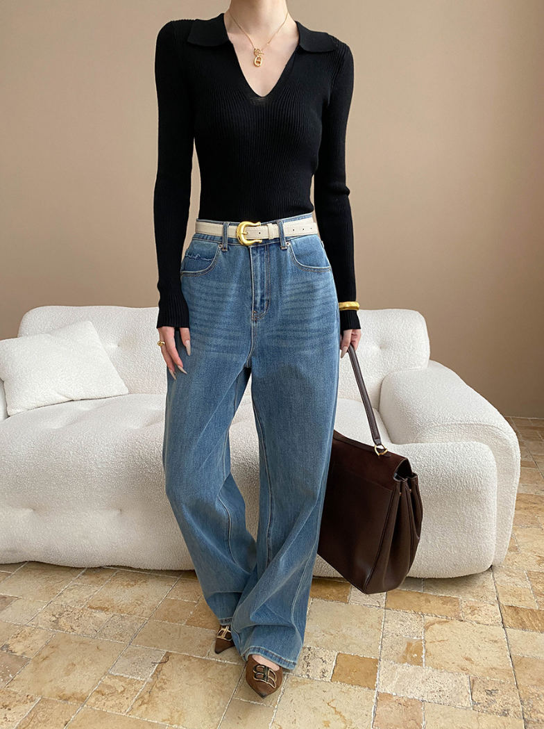 Vネックカラーニットトップス