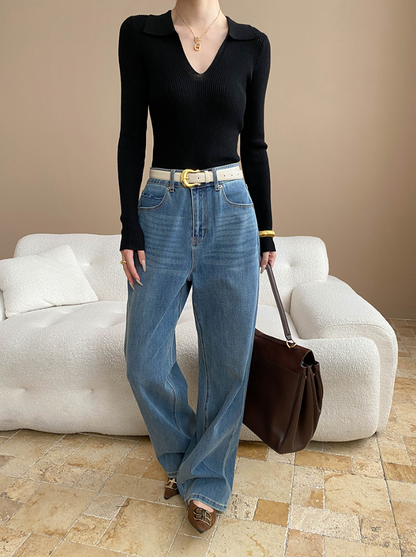 Vネックカラーニットトップス