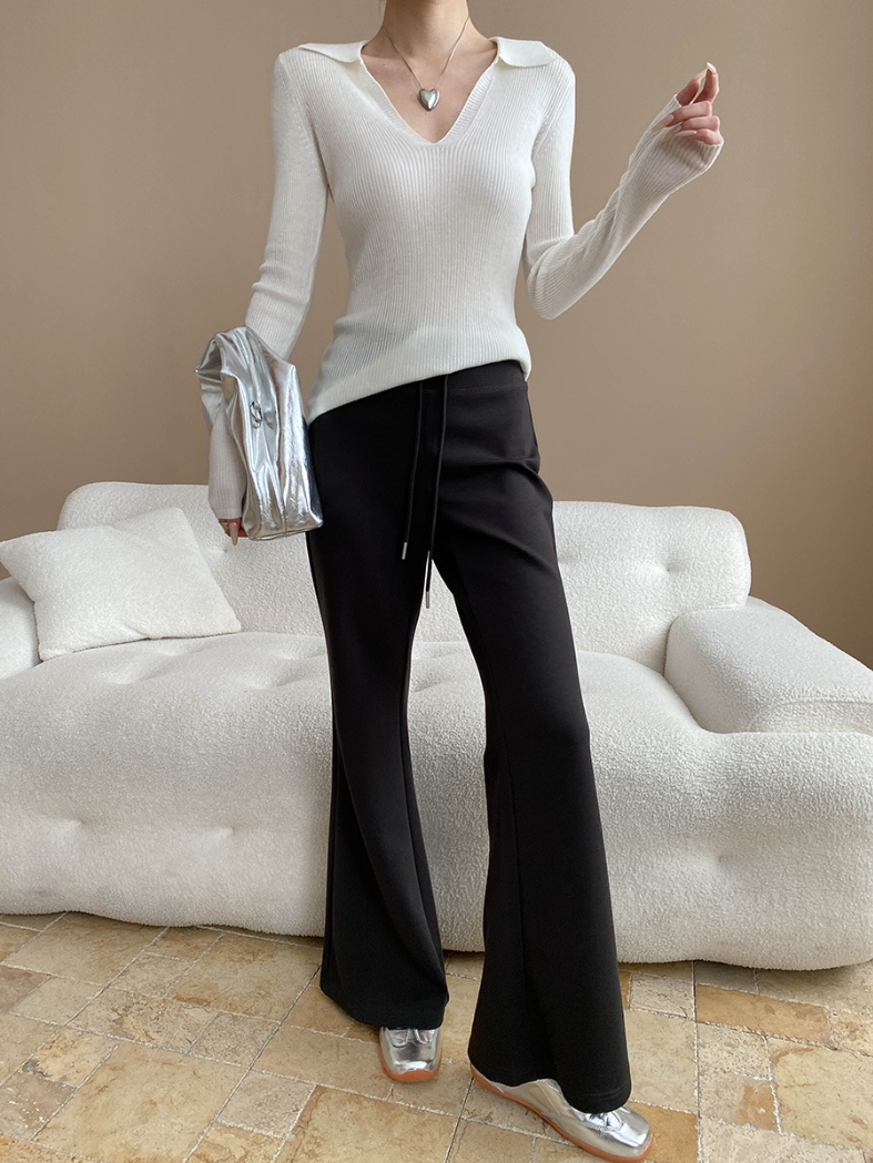 Vネックカラーニットトップス