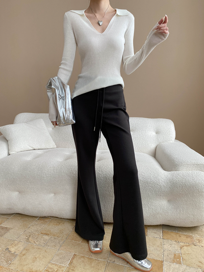 Vネックカラーニットトップス