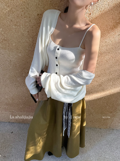 【即納】カーディガンセットリブキャミソール