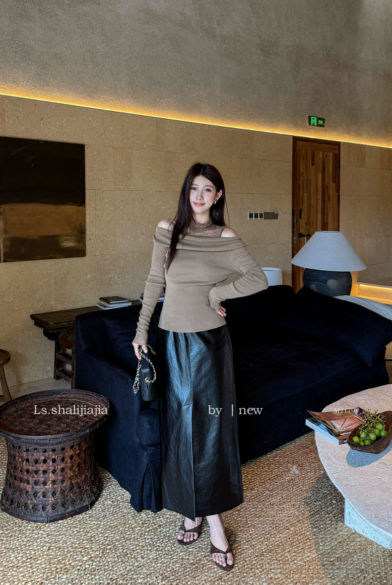 トップス MIDWEST EXCLUSIVE BANDAGE KNIT Front Zip Mesh Border Knitwear