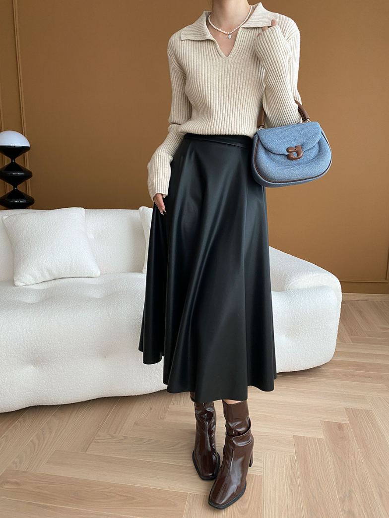 リブカラーニットプルオーバー