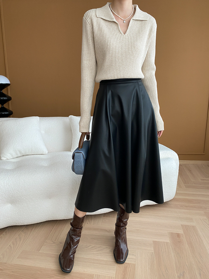 リブカラーニットプルオーバー