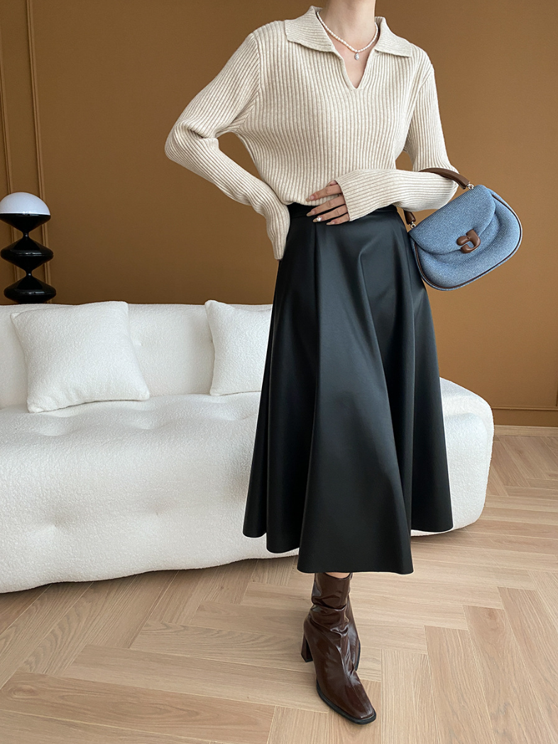 リブカラーニットプルオーバー