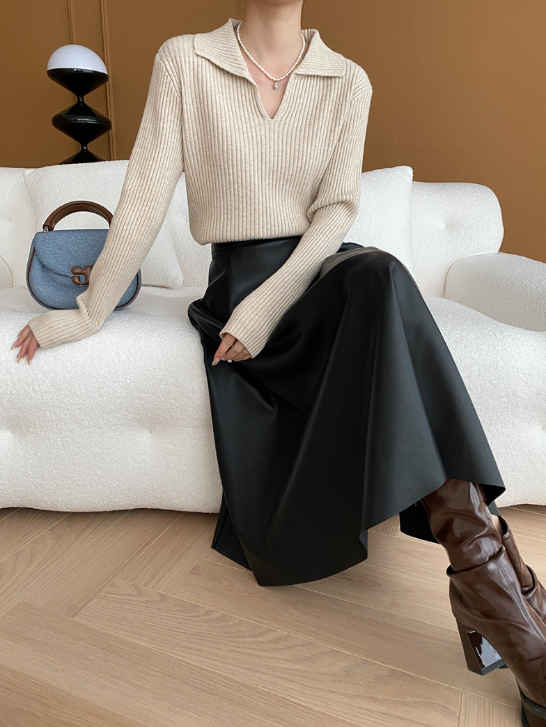 リブカラーニットプルオーバー