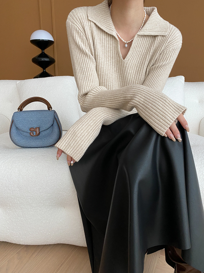 リブカラーニットプルオーバー