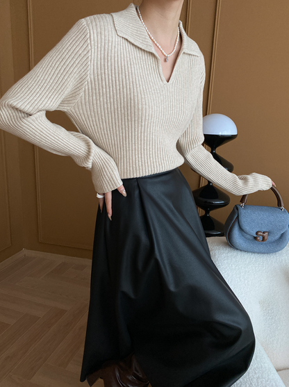 リブカラーニットプルオーバー