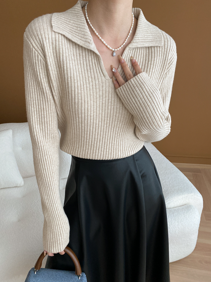 リブカラーニットプルオーバー