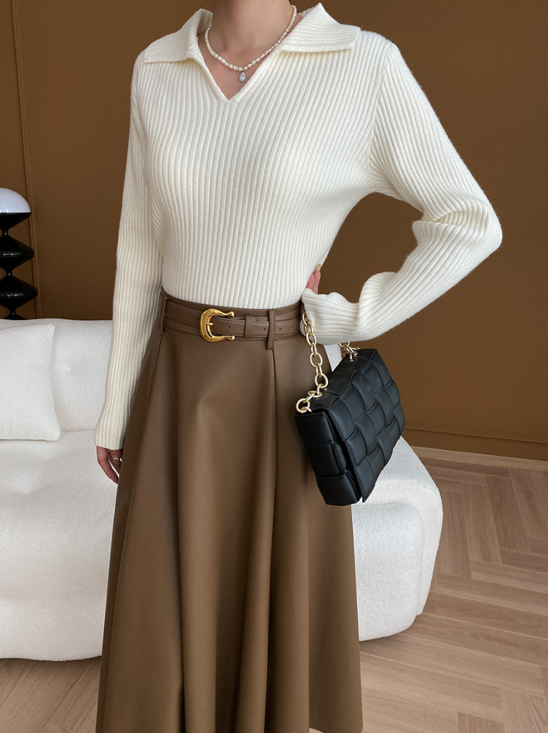 リブカラーニットプルオーバー