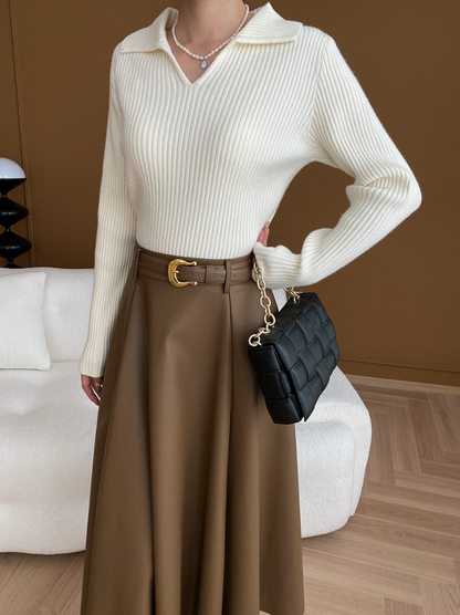 リブカラーニットプルオーバー