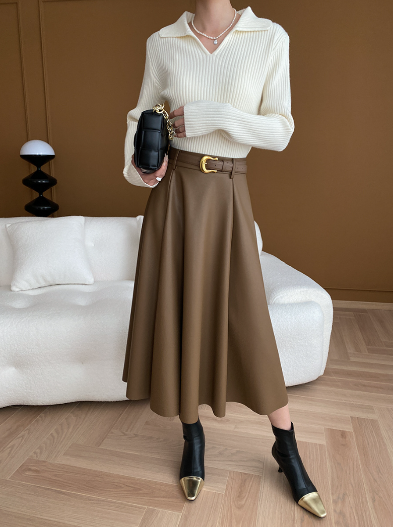 リブカラーニットプルオーバー