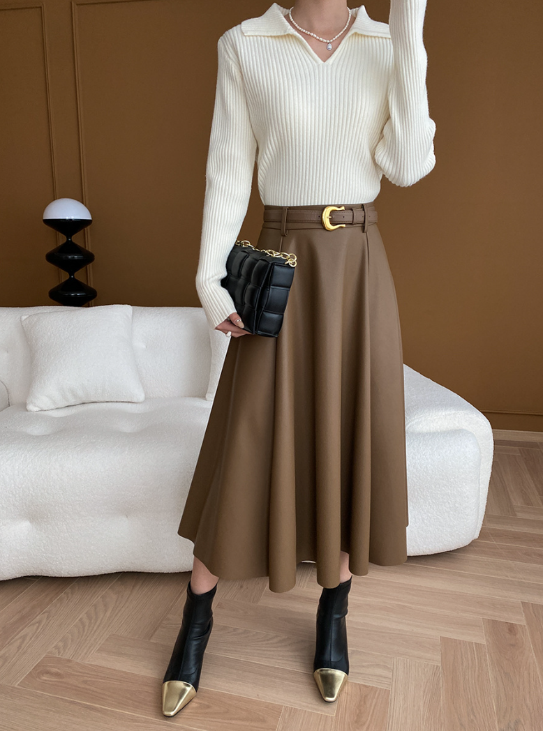 リブカラーニットプルオーバー