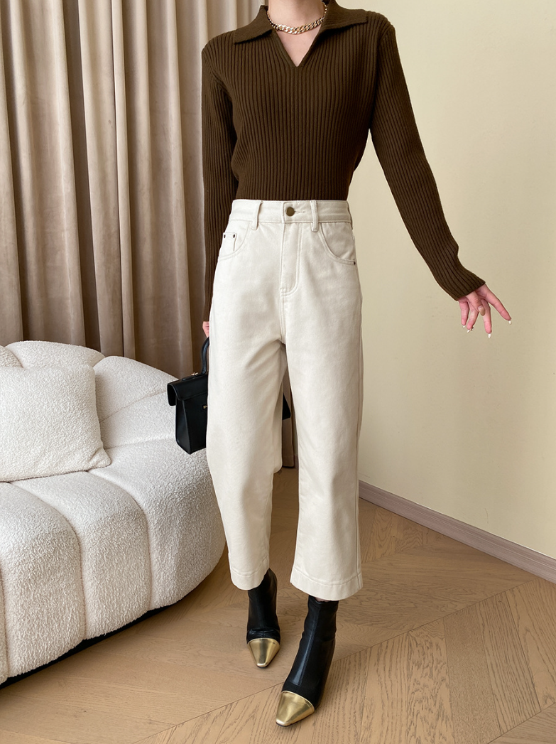 リブカラーニットプルオーバー