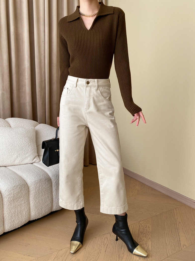 リブカラーニットプルオーバー