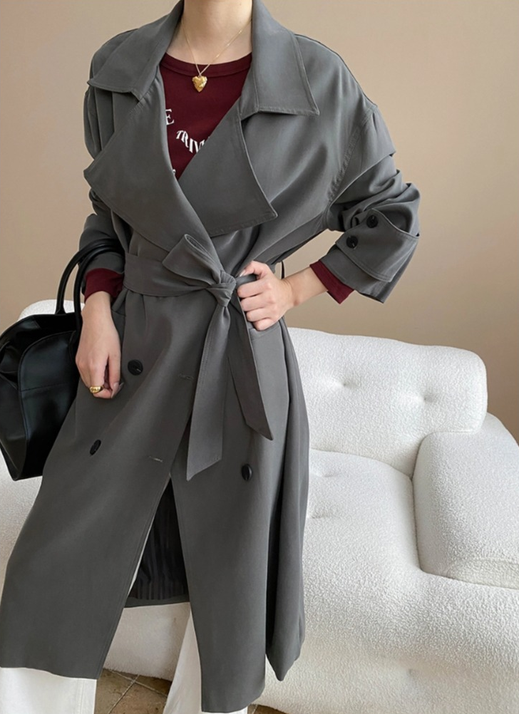 ダブルボタンロングトレンチコート