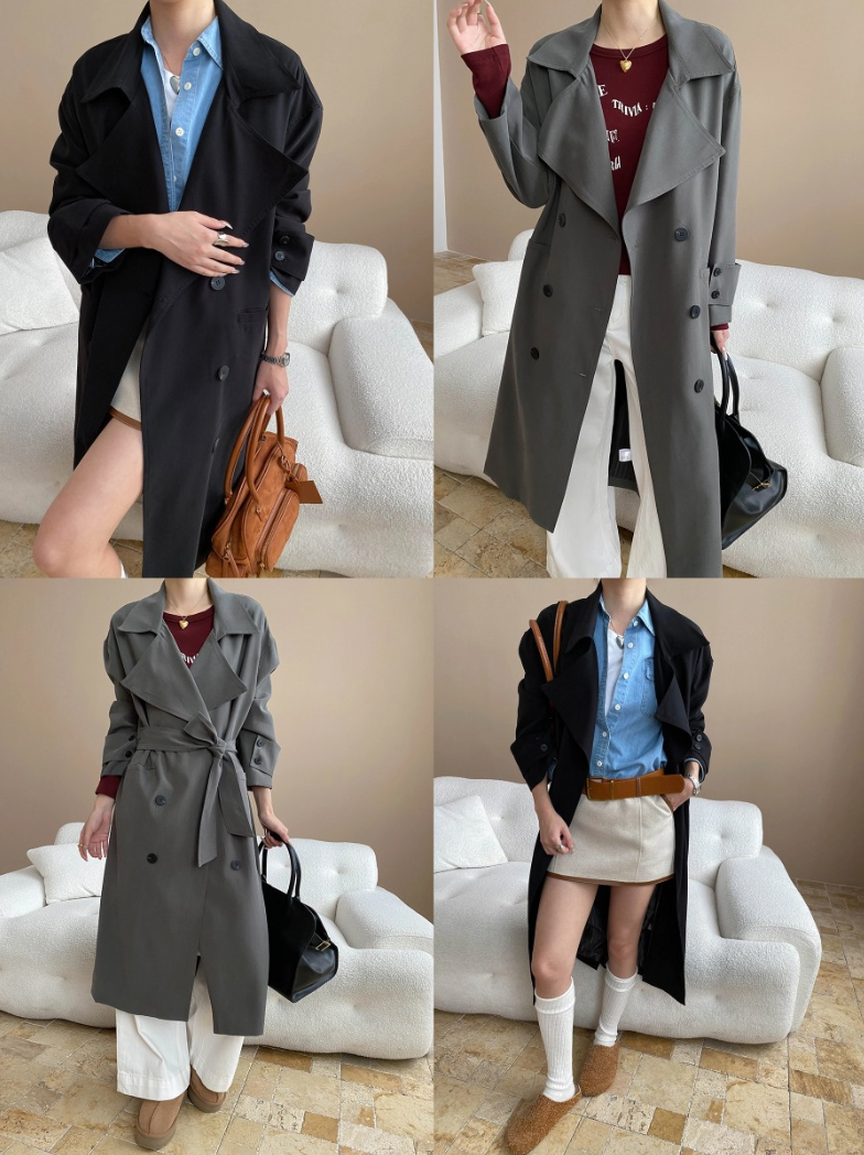 ダブルボタンロングトレンチコート