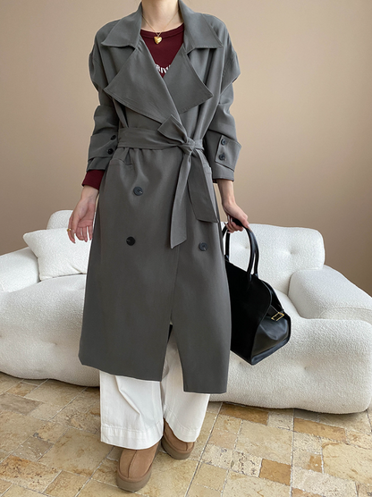 ダブルボタンロングトレンチコート