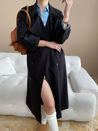 ダブルボタンロングトレンチコート