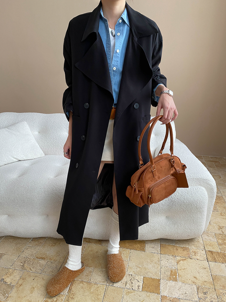 ダブルボタンロングトレンチコート