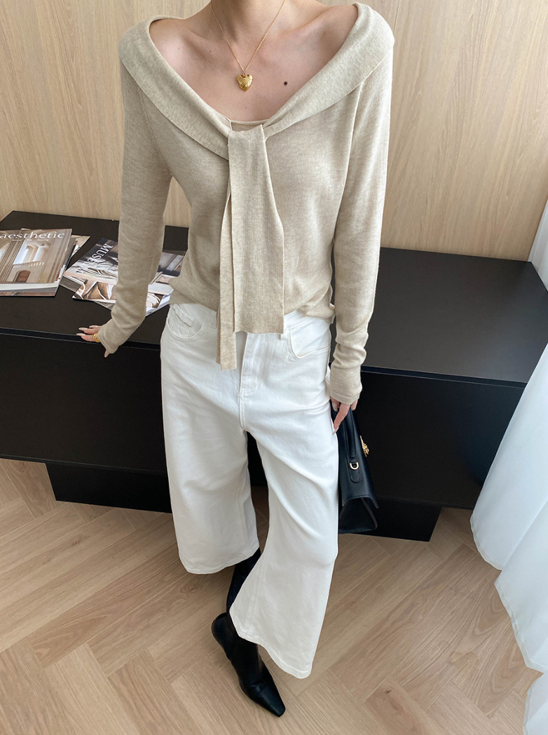 リボンデザインセーラーニットトップス