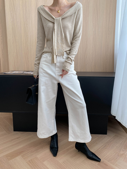 リボンデザインセーラーニットトップス