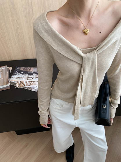 リボンデザインセーラーニットトップス