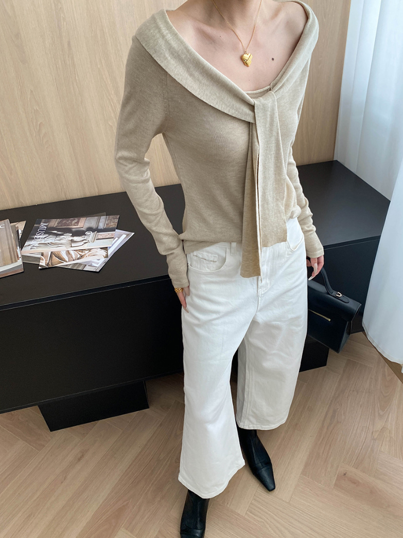 リボンデザインセーラーニットトップス