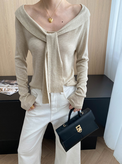 リボンデザインセーラーニットトップス