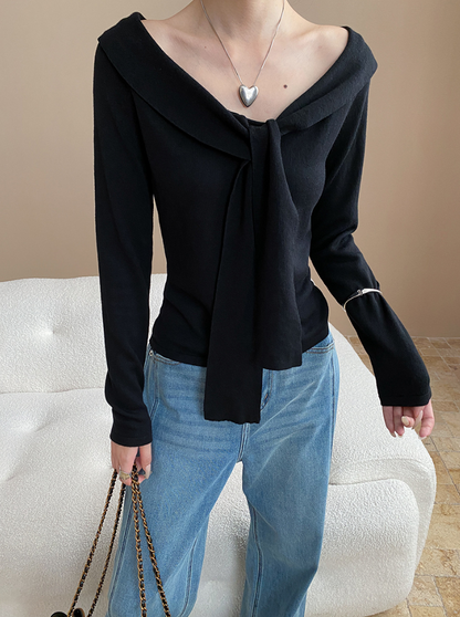 リボンデザインセーラーニットトップス