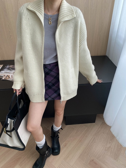 ハイネックジップアップニットカーディガン