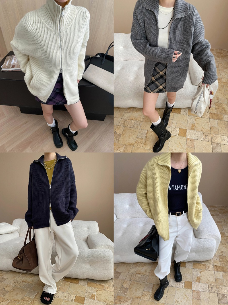 ハイネックジップアップニットカーディガン