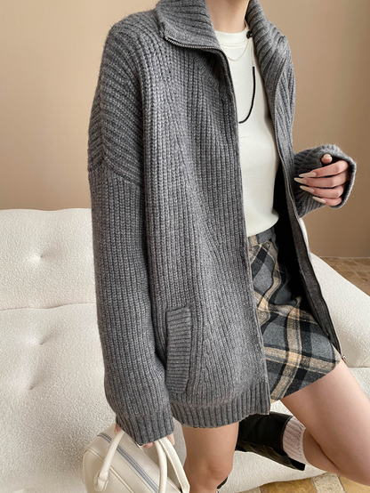 ハイネックジップアップニットカーディガン