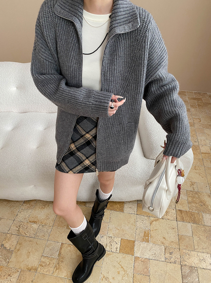 ハイネックジップアップニットカーディガン