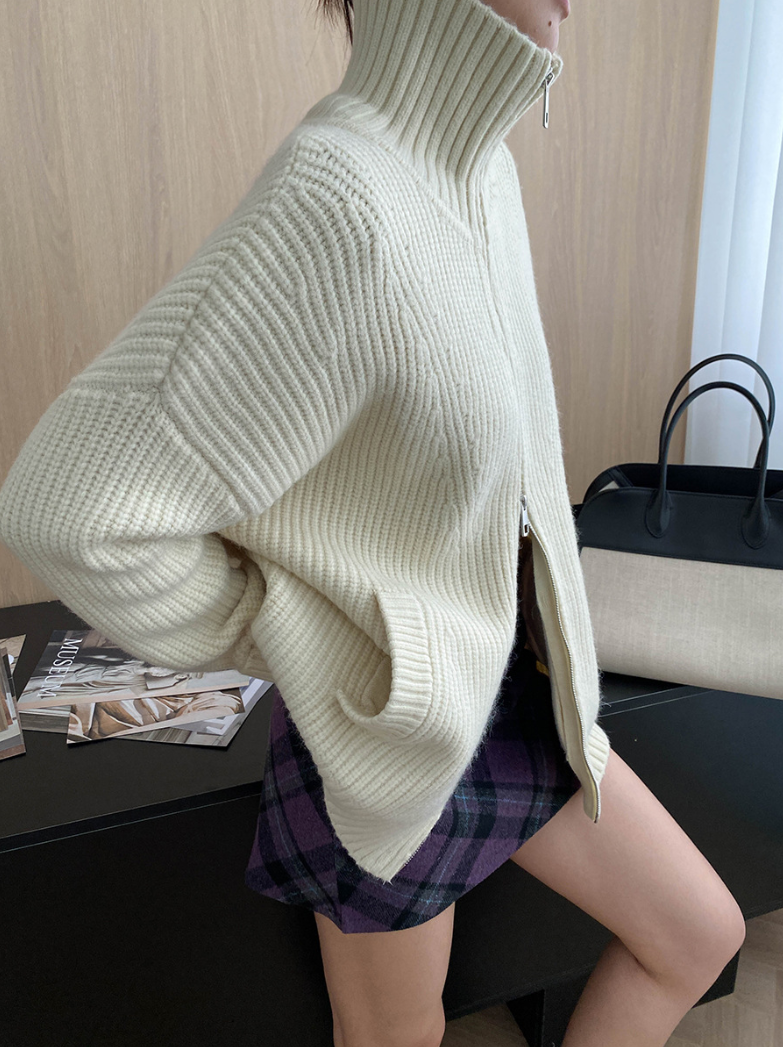 ハイネックジップアップニットカーディガン