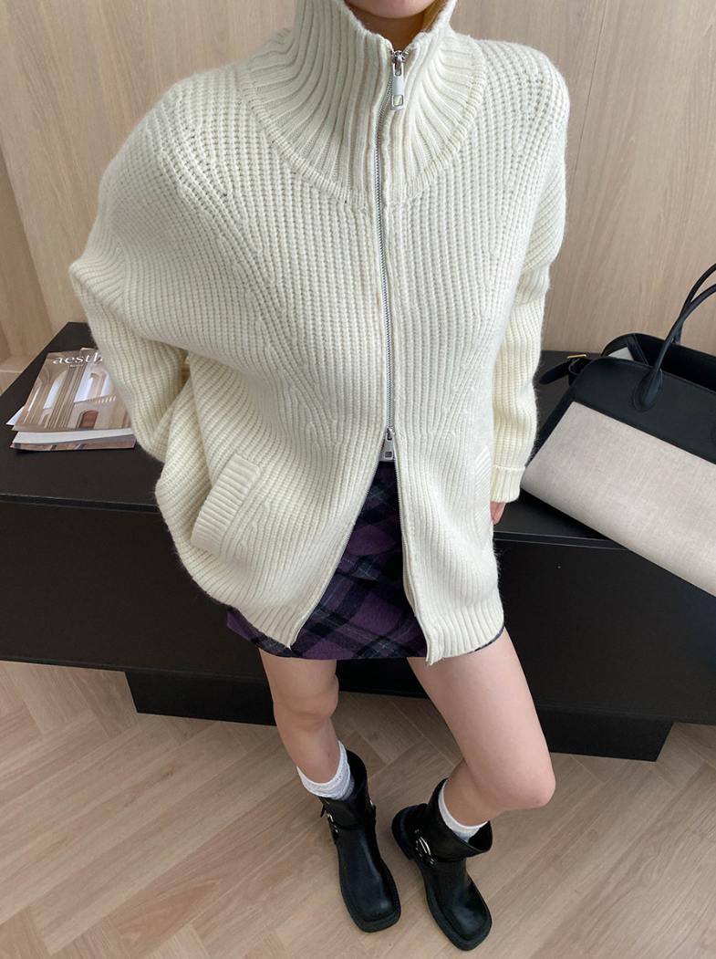 ハイネックジップアップニットカーディガン