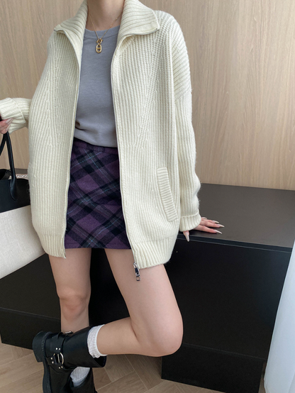 ハイネックジップアップニットカーディガン