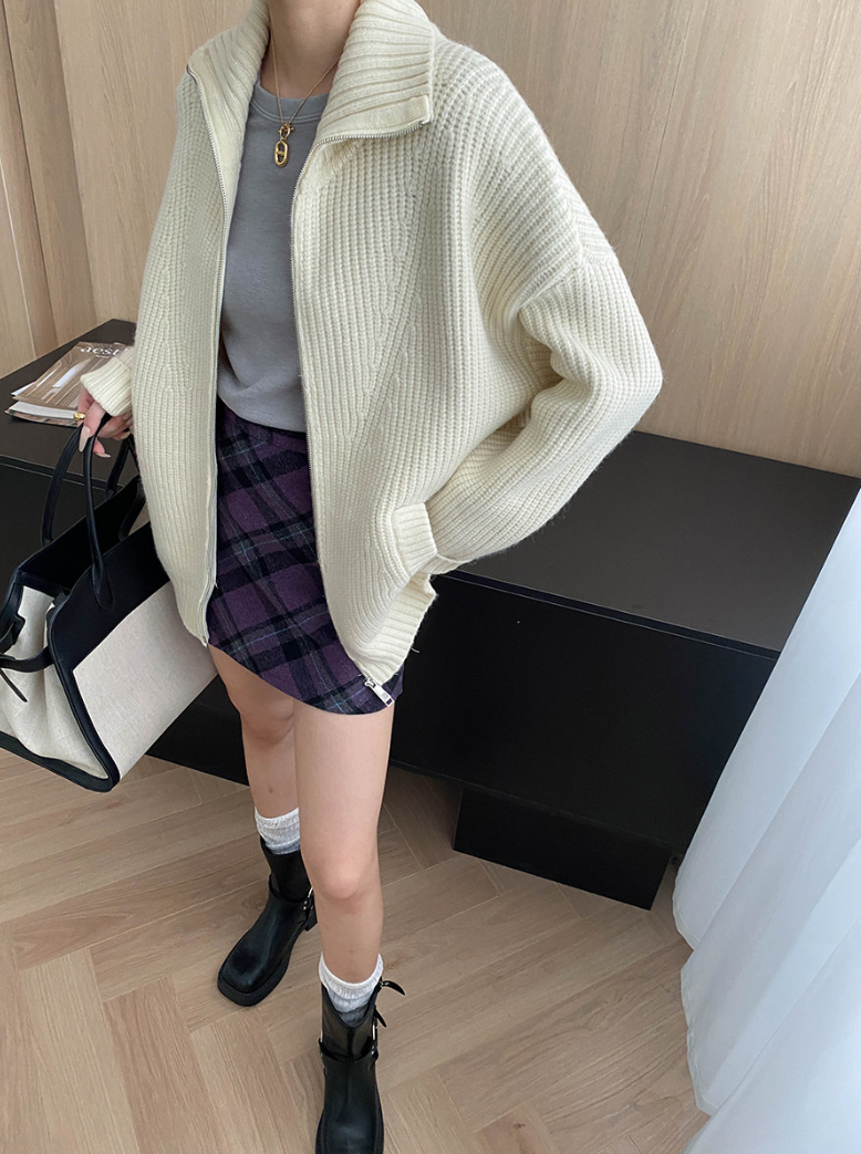 ハイネックジップアップニットカーディガン