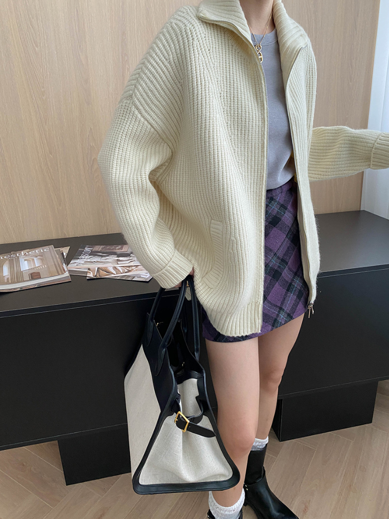 ハイネックジップアップニットカーディガン