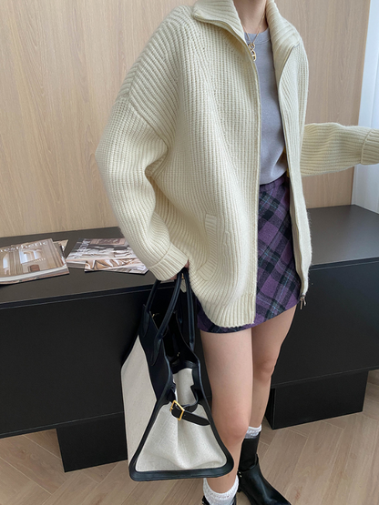 ハイネックジップアップニットカーディガン