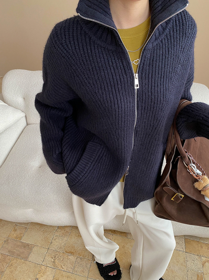 ハイネックジップアップニットカーディガン