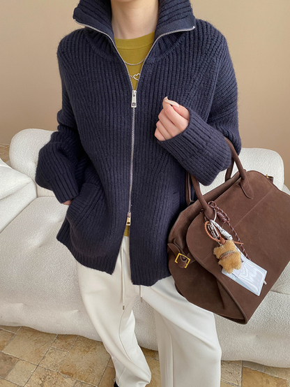 ハイネックジップアップニットカーディガン